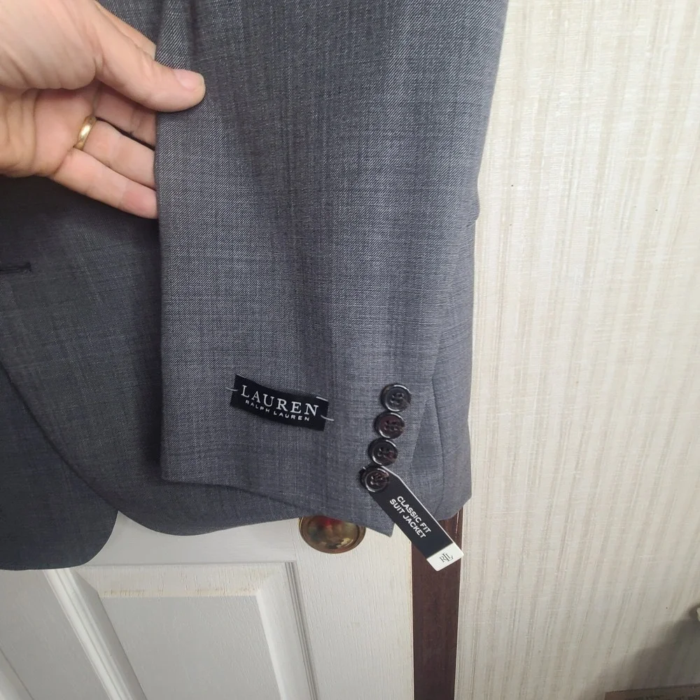 Lauren Ralph Lauren 42L Gray Ultraflex Blazer Sport Coat 100% Wool Classic Fit